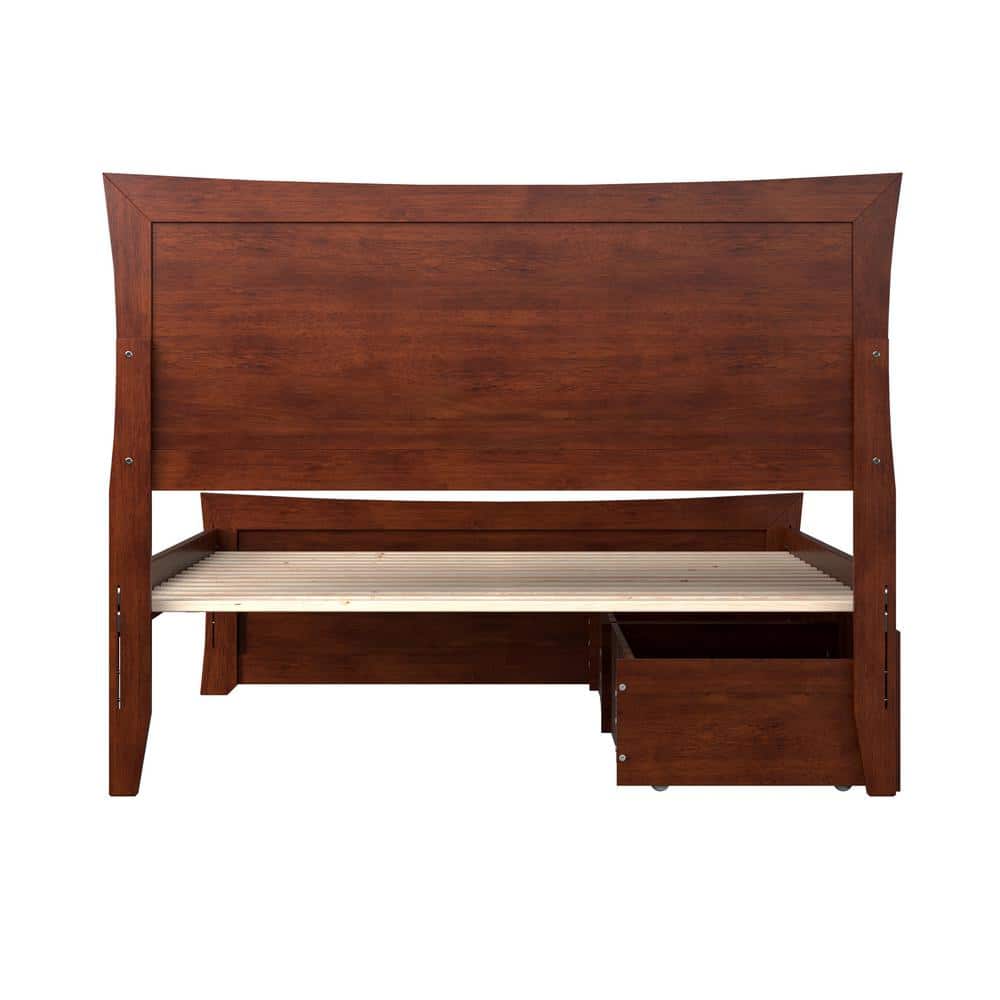 Walnut Full Platform Bed with Storage Drawers and Slats