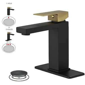 Single Hole Single-Handle Bathroom Faucet With Supply Hose With Pop up drian Supply Hose in Black Gold