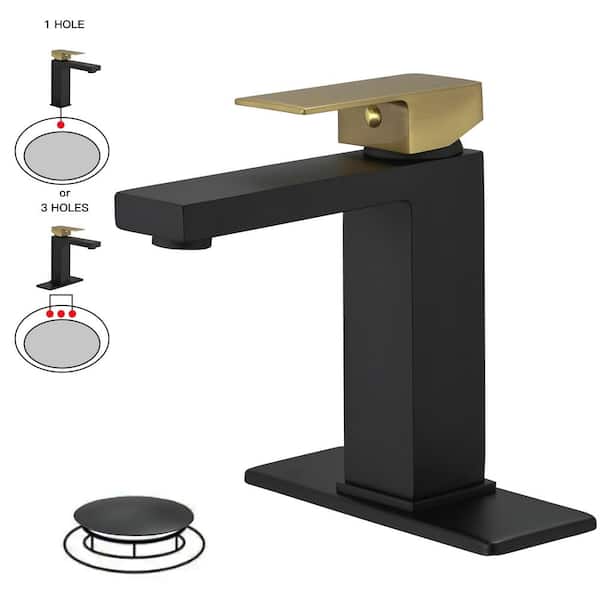 BWE Single Hole Single-Handle Bathroom Faucet With Supply Hose With Pop up drian Supply Hose in Black Gold