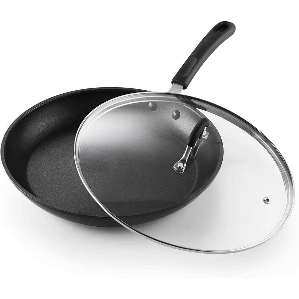 AISUNY Nonstick Frying Pan with Lid and Wok Spatula - 12.5 inch Skillet for Electric, Induction & GAS Stovetop(Cast Aluminum, Dishwasher Safe)