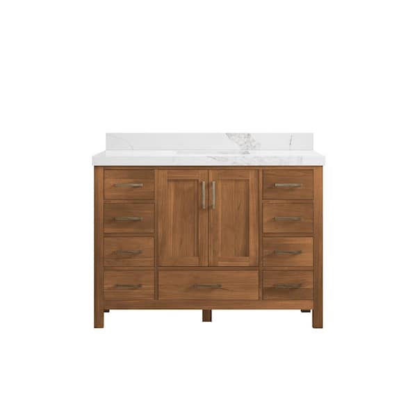 Willow Collections Malibu Teak 48 in. W x 22 in. D x 36 in. H Bath Vanity in Gold Teak with 2" Calacatta Nuvo Top