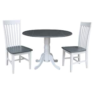 3-Piece Set - White/Heather Gray 42 in. Dual Drop Leaf Table with 2-Side Chairs