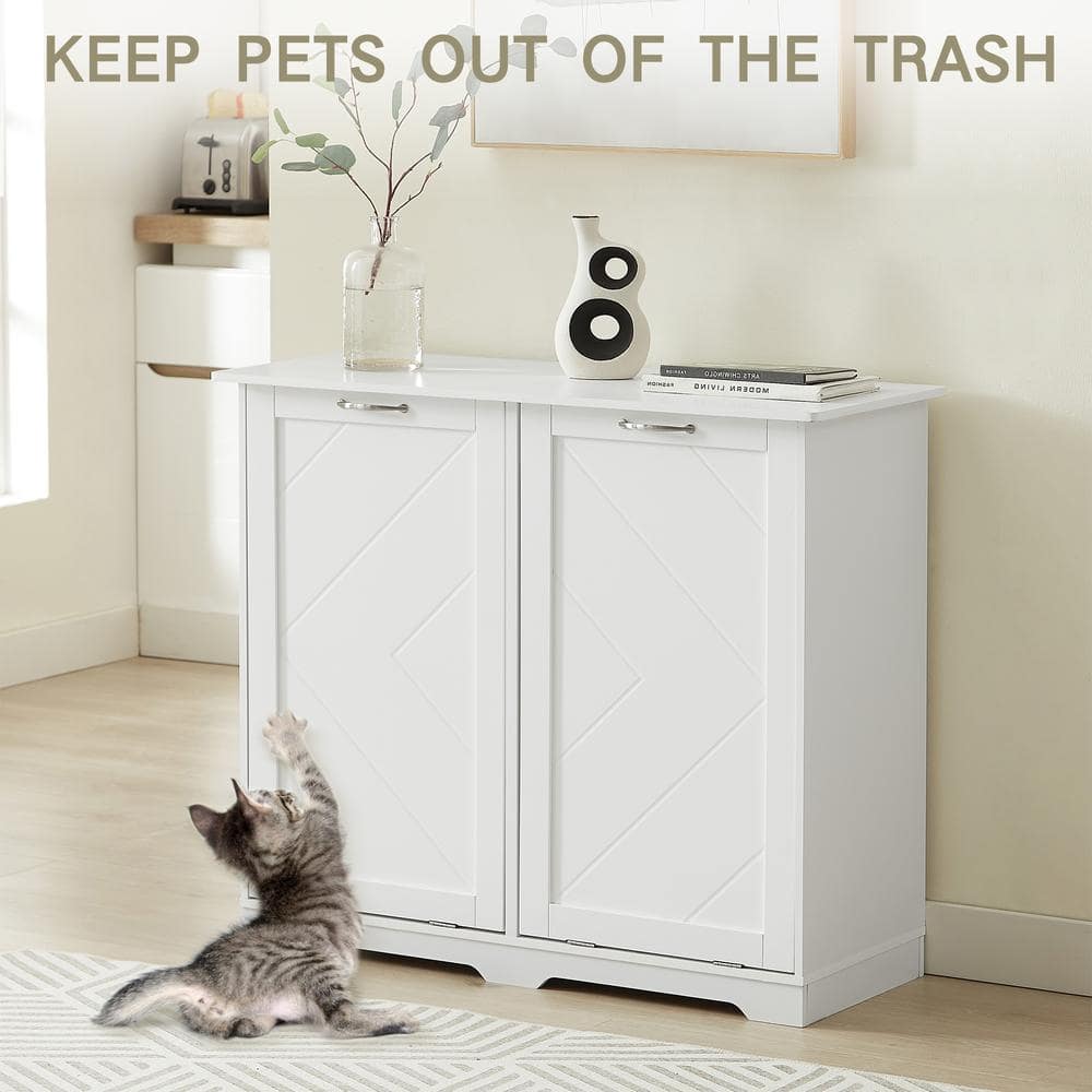 White MDF Wood Dual-Bin Tilt-Out Kitchen Trash Cabinet