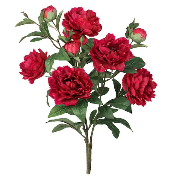 22 in. Deluxe Red Artificial Peony Plant Flower Stem Bush Bouquet