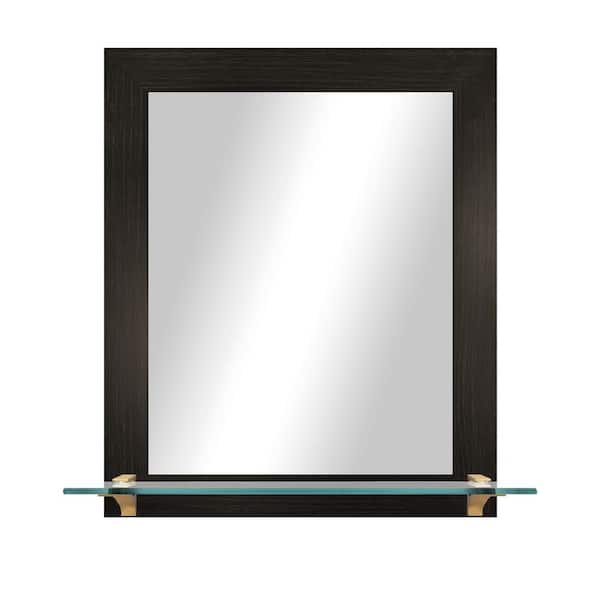 Unbranded 21.5 in. W x 25.5 in. H Rectangle Dark Brown Vertical Framed Mirror With Tempered Glass Shelf/Bronze Bracket