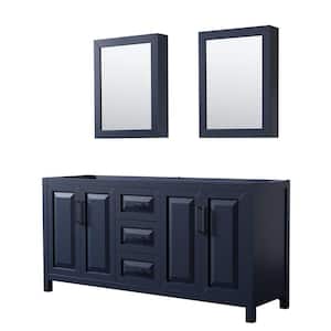 Daria 71 in. W x 21.5 in. D x 35 in. H Double Bath Vanity Cabinet without Top in Dark Blue with Med Cab Mirrors