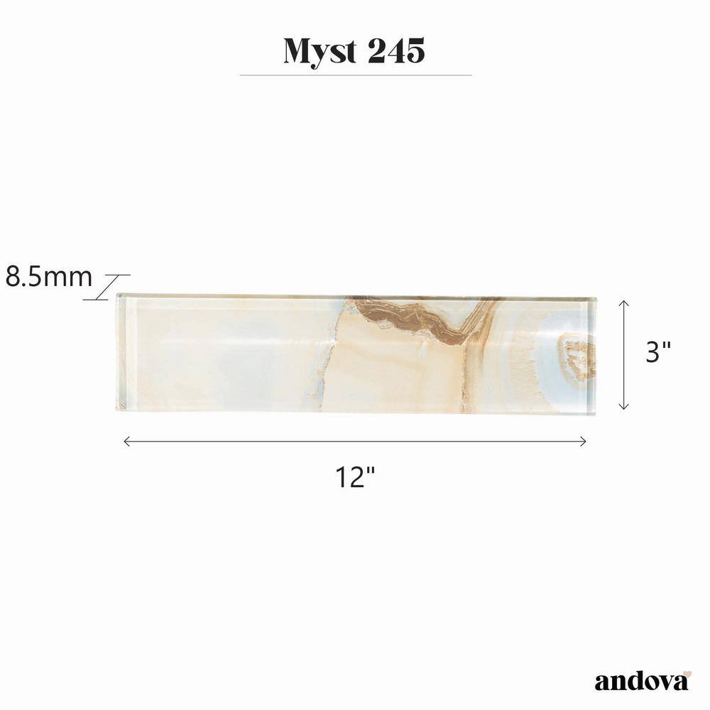 Myst 3" x 12" Polished Beige Glass Subway Tile