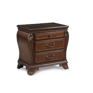 30.12 in. Brown and Gold 3-Drawers Wooden Nightstand