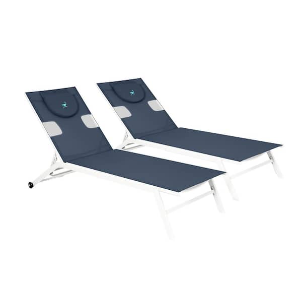 Deltess Chatham White Adjustable 2-Piece Metal Outdoor Chaise Lounge