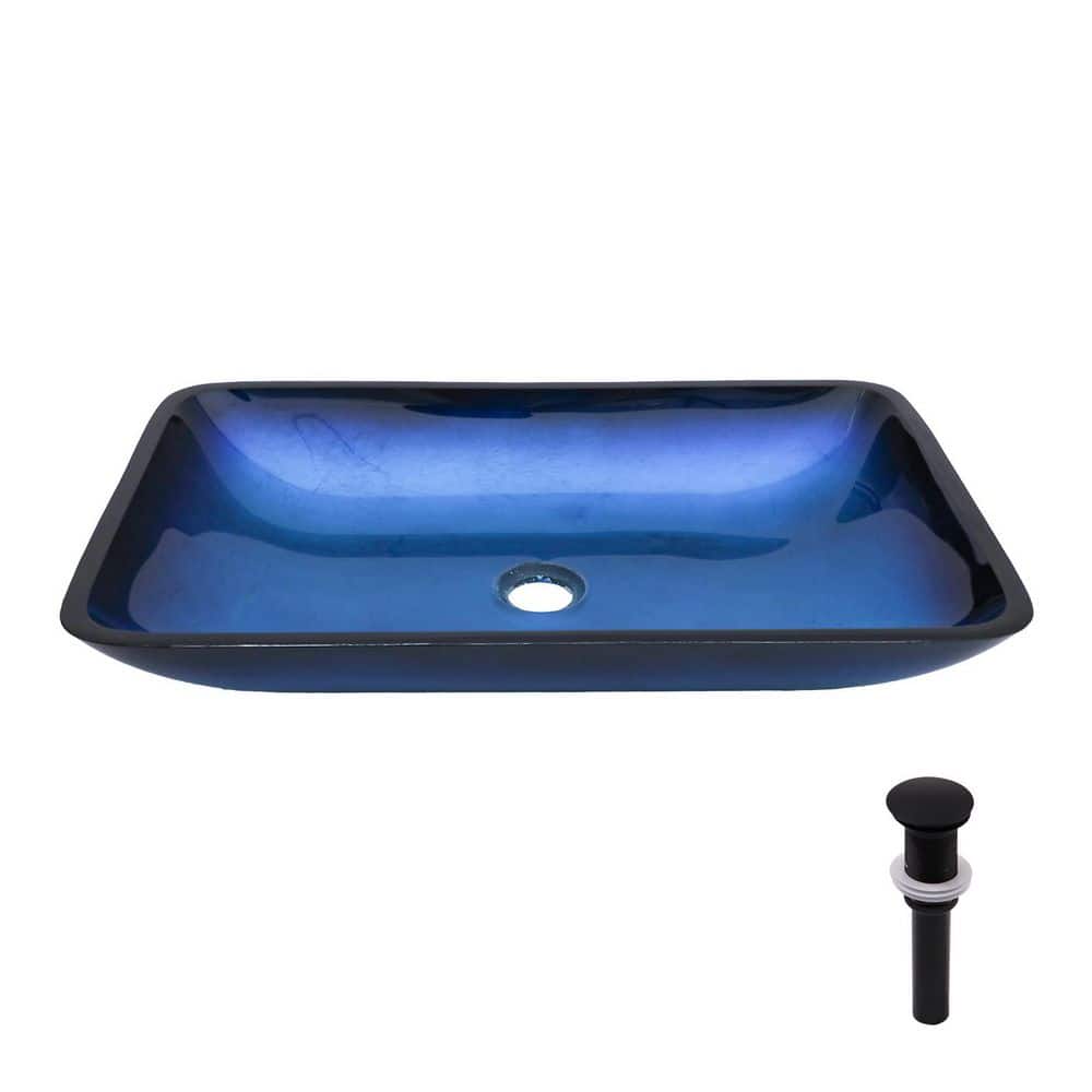 22 in. x 14.25 in. Above Counter Amber Blue Gradient Tempered Glass Bowl Square Vessel Sink w/Pop-up Drain (no Faucet) price history on PriceWatchPro