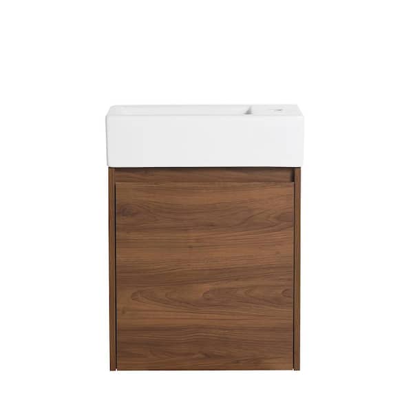 18 in. W x 10 in. D x 23 in. H Wall Mounted Bath Vanity in Brown Ebony with White Ceramic Top