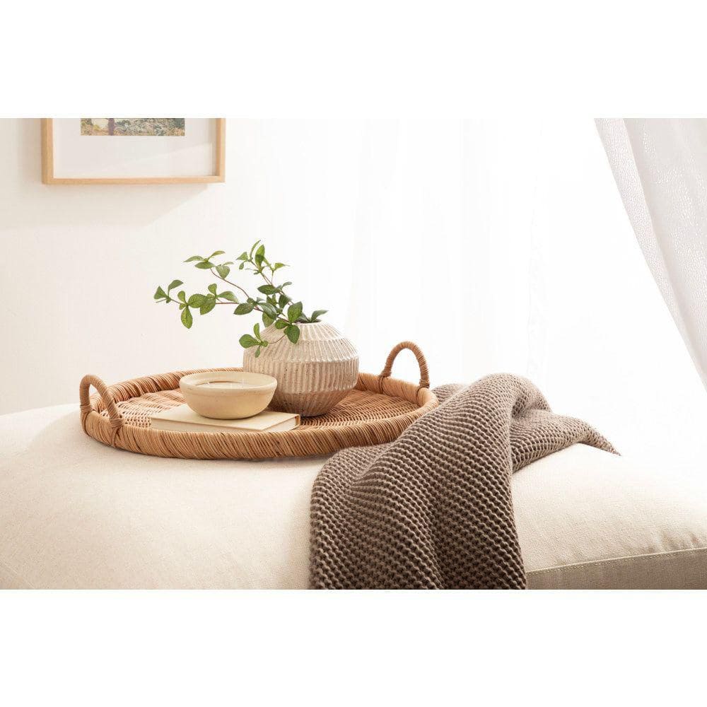 Natural Woven Rattan Round Tray with Handles, 23 Inch