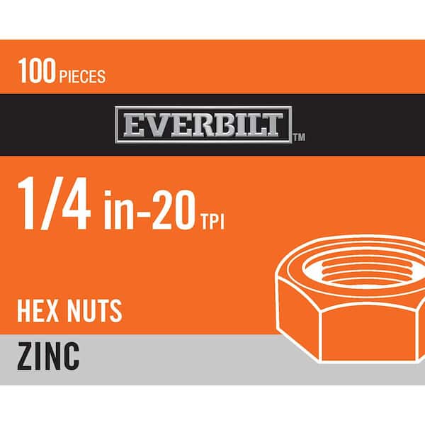 Everbilt 1/4 in.-20 Zinc Plated Hex Nut (100-Pack)