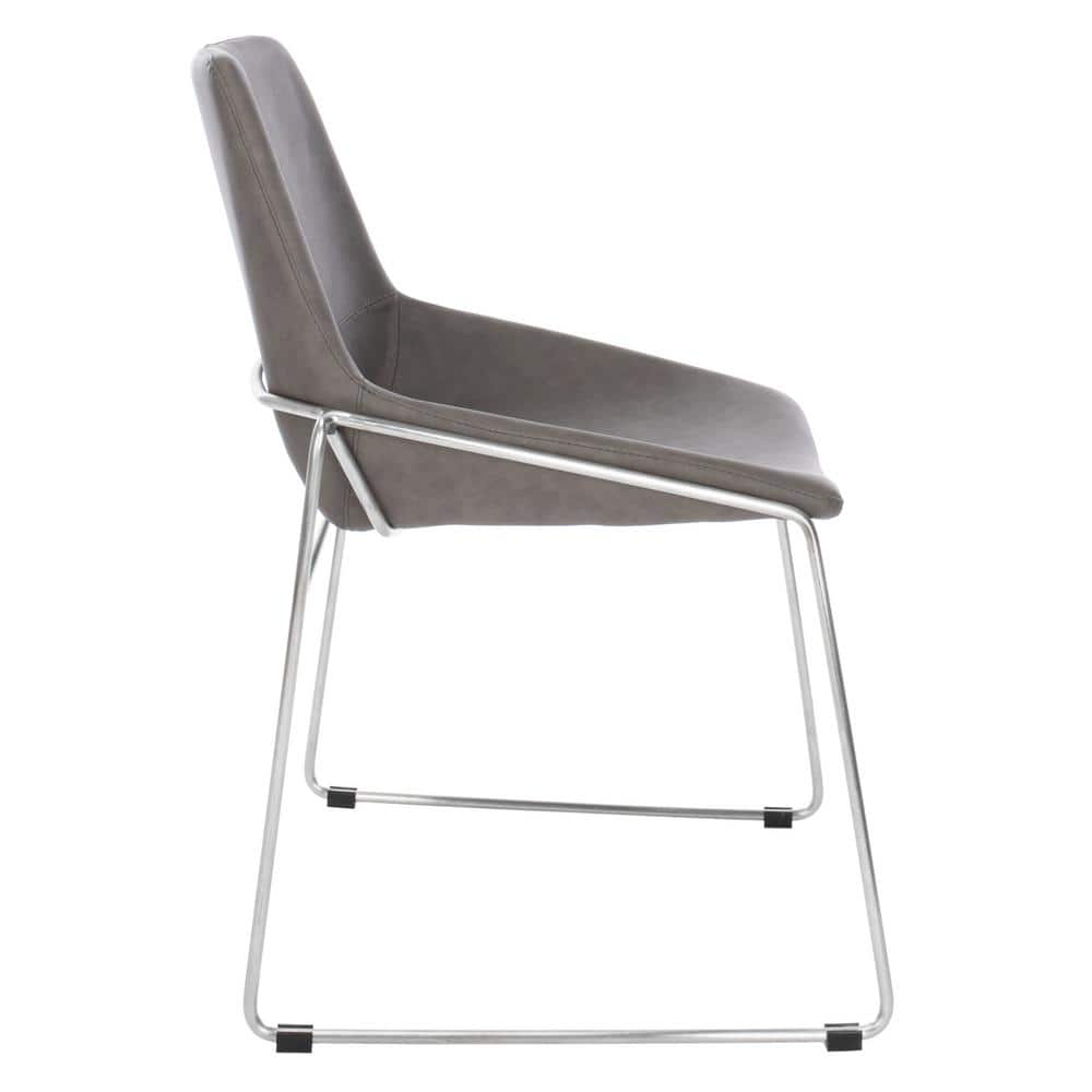 Ash Grey Faux Leather Upholstered Side Chair with Metal Legs