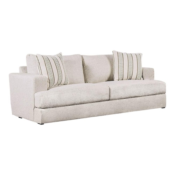 Furniture of America Kristi 86 in. Square Arms Chenille Rectangle Removeable Pillow Back Sofa in. Beige