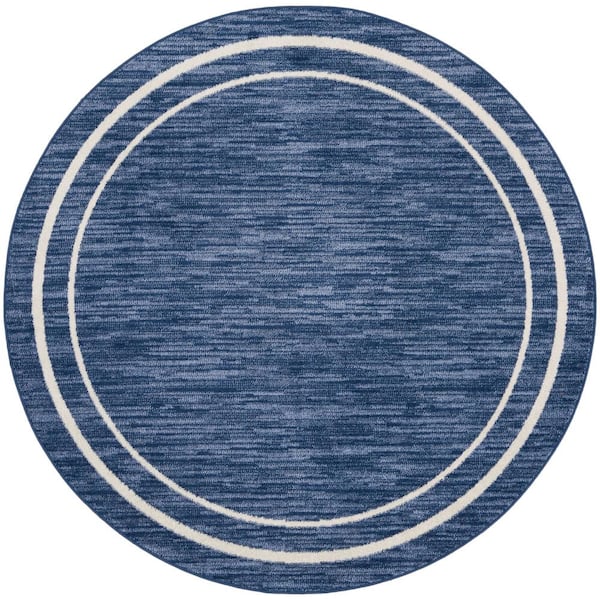 Nourison Nourison Essentials Navy/Ivory 4 ft. x 4 ft. Solid Contemporary Round Area Rug