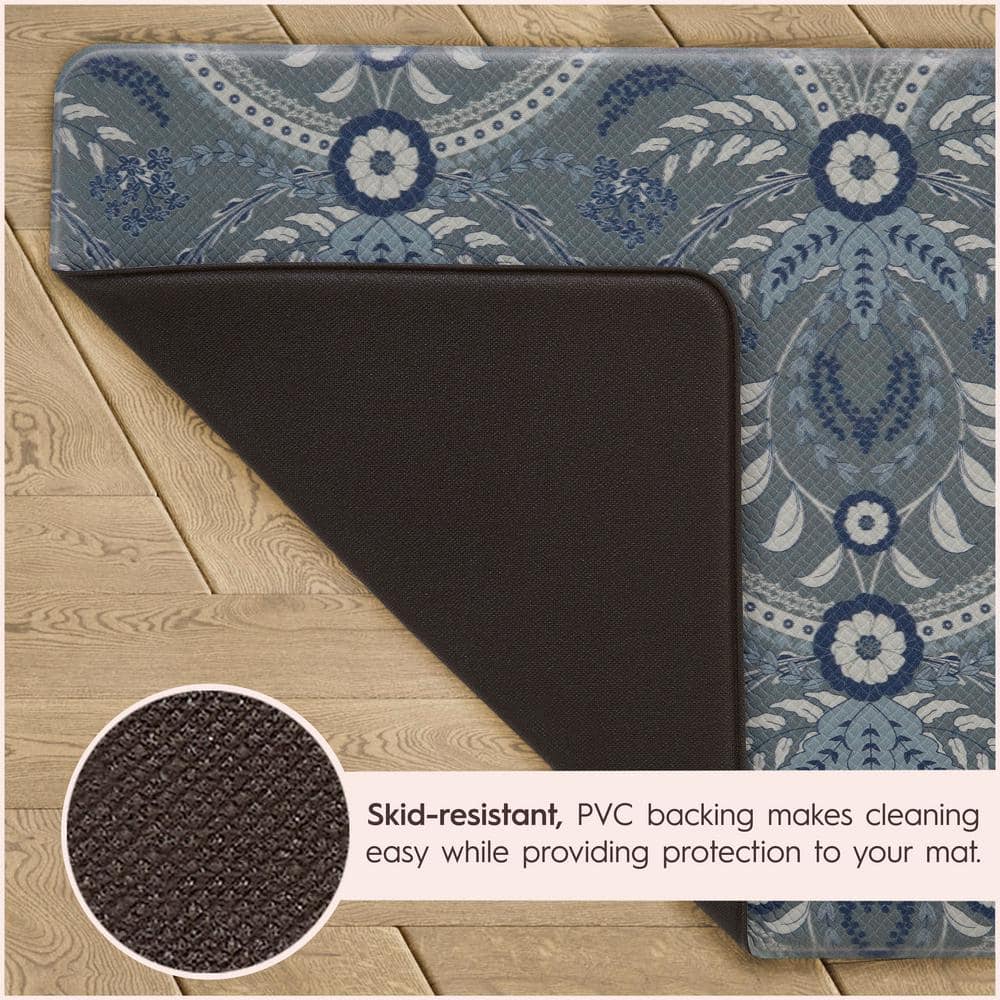 Blue Damask PVC Anti-Fatigue Kitchen Mat 17.5" x 32"