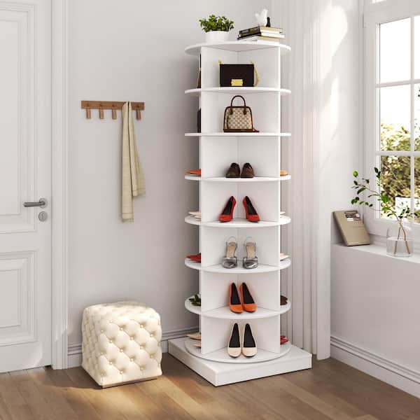 65 in. H 28 shoes-Pairs 7 Tier 360° Spinning Rotating White Shoe Rack