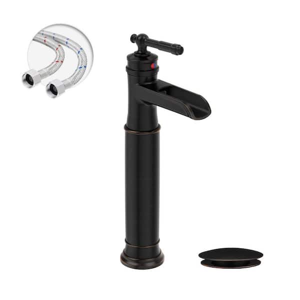 BWE Waterfall Single Hole Single Handle Bathroom Vessel Sink Faucet With Pop-up Drain Assembly in Oil Rubbed Bronze