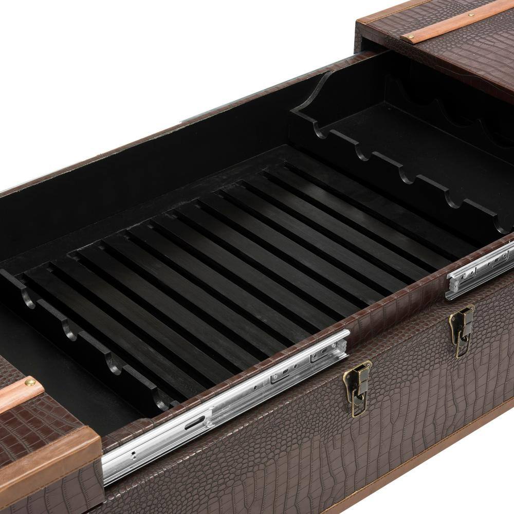 Transitional Mix Walnut and Brass Storage Trunk Coffee Table