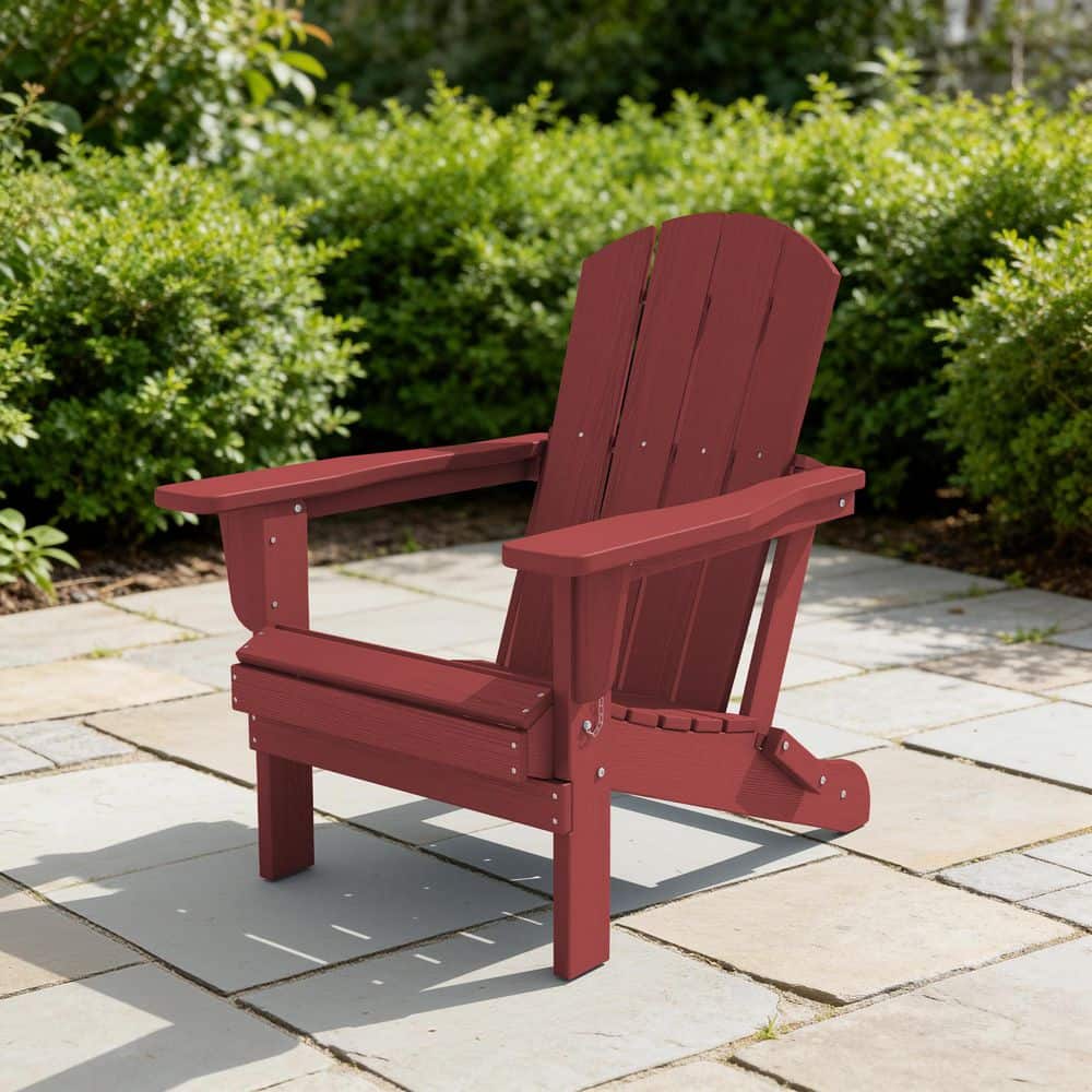 JEAREY Classic Dark Red HDPE Folding Plastic Adirondack Chair (1