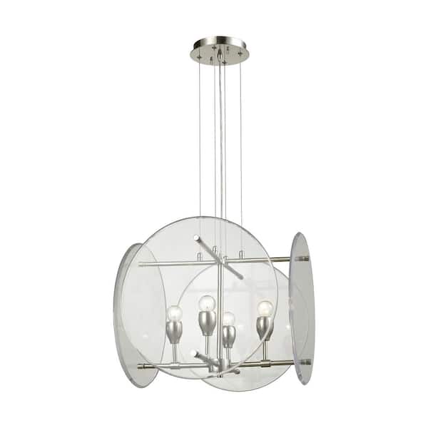 Titan Lighting Disco 4-Light Polished Nickel Chandelier with Clear Acrylic Panel Shades