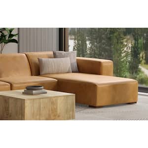 Rex 44 in. Straight Arm Genuine Leather Rectangle Right Chaise Sofa Module in Sienna