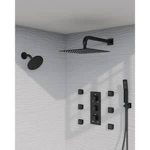 Dual Showers Kits 8-Spray Wall Mount 12 in. Fixed and Handheld Shower Head 2.5 GPM in Matte Black(Valve Included)