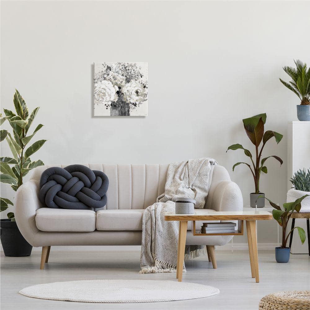 Bold Abstract Floral Arrangement Black and Cream Canvas Wall Art