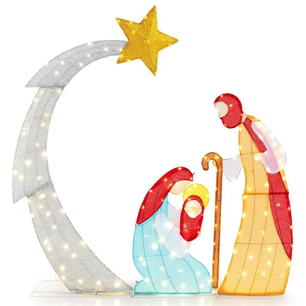 5 FT Lighted Christmas Nativity Scene Outdoor Christmas Holy Family Decoration