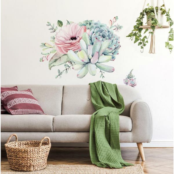 RoomMates Watercolor Floral Succulents Peel and Stick Giant Wall