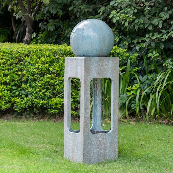 AUTMOON 44 in. Outdoor Water Fountain Cement Contemporary Design Water Feature for Garden and Lawn