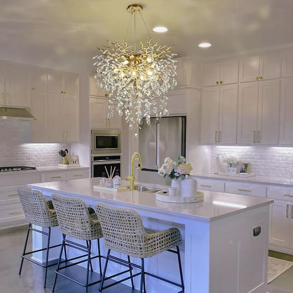 24 in. 8-Light Gold Tree Branch Chandelier Modern Crystal Chandelier for Dining Room Living Room Kitchen Bedroom