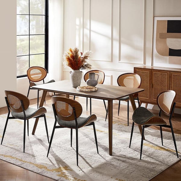 Andres Dark Grey Polyester Dinning Chair with Oval Wooden Back Set of 3