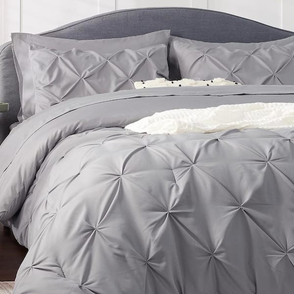 Bedsure Queen Comforter Set 8 Pieces - Pintuck Queen Bed Set, Bed in A Bag Grey