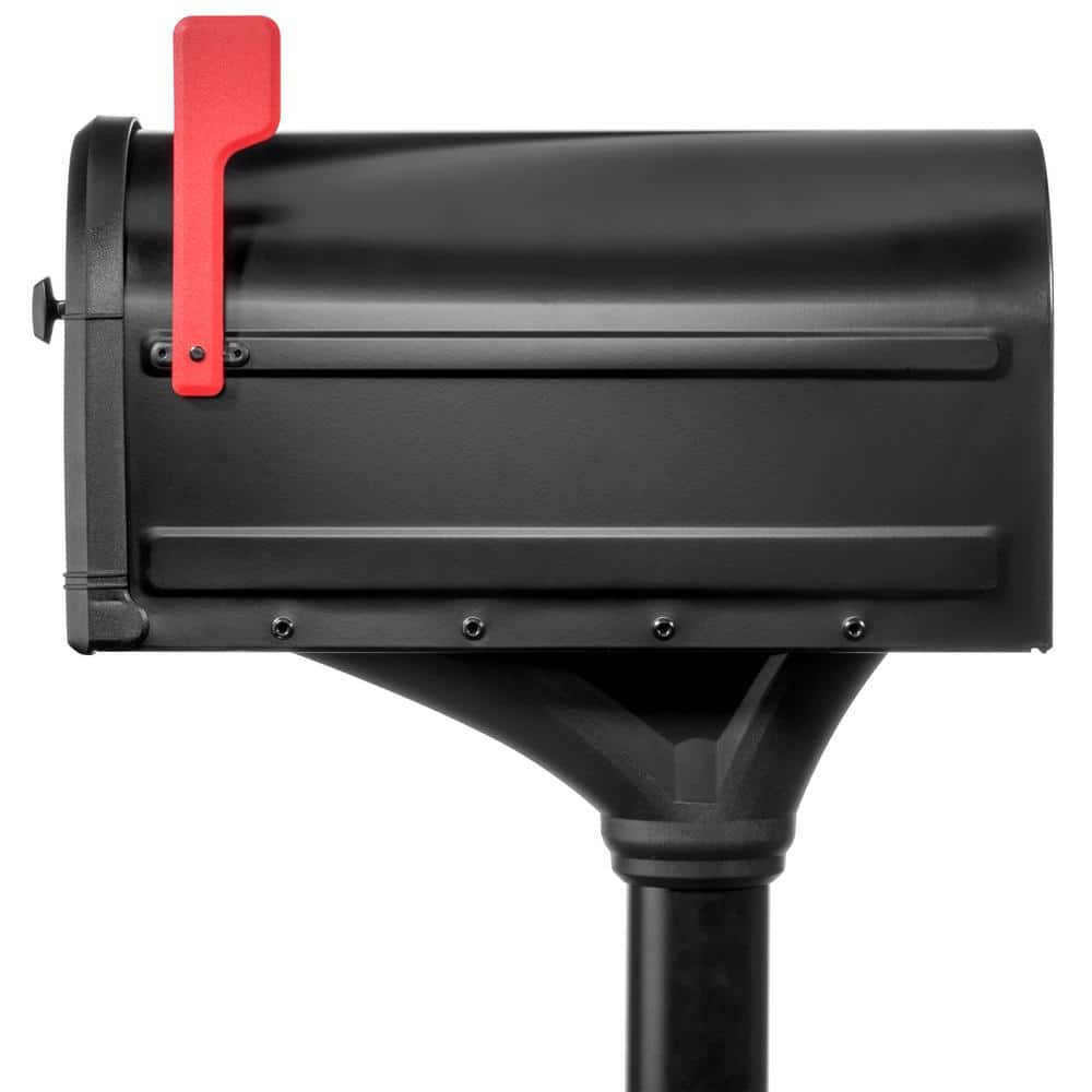 Large Black Aluminum Post Mount Mailbox with Steel Post