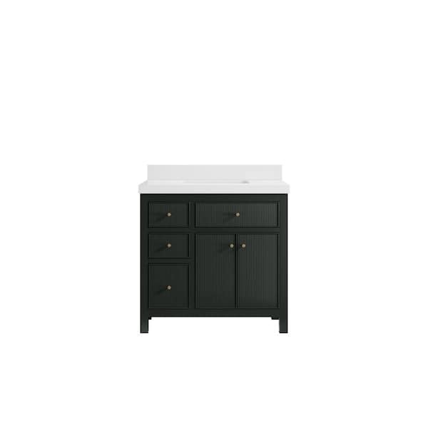 Willow Collections Sonoma 36 in. W x 22 in. D x 36 in. H Single Sink Bath Vanity Center in Dark Green with 2 in. White Quartz Top