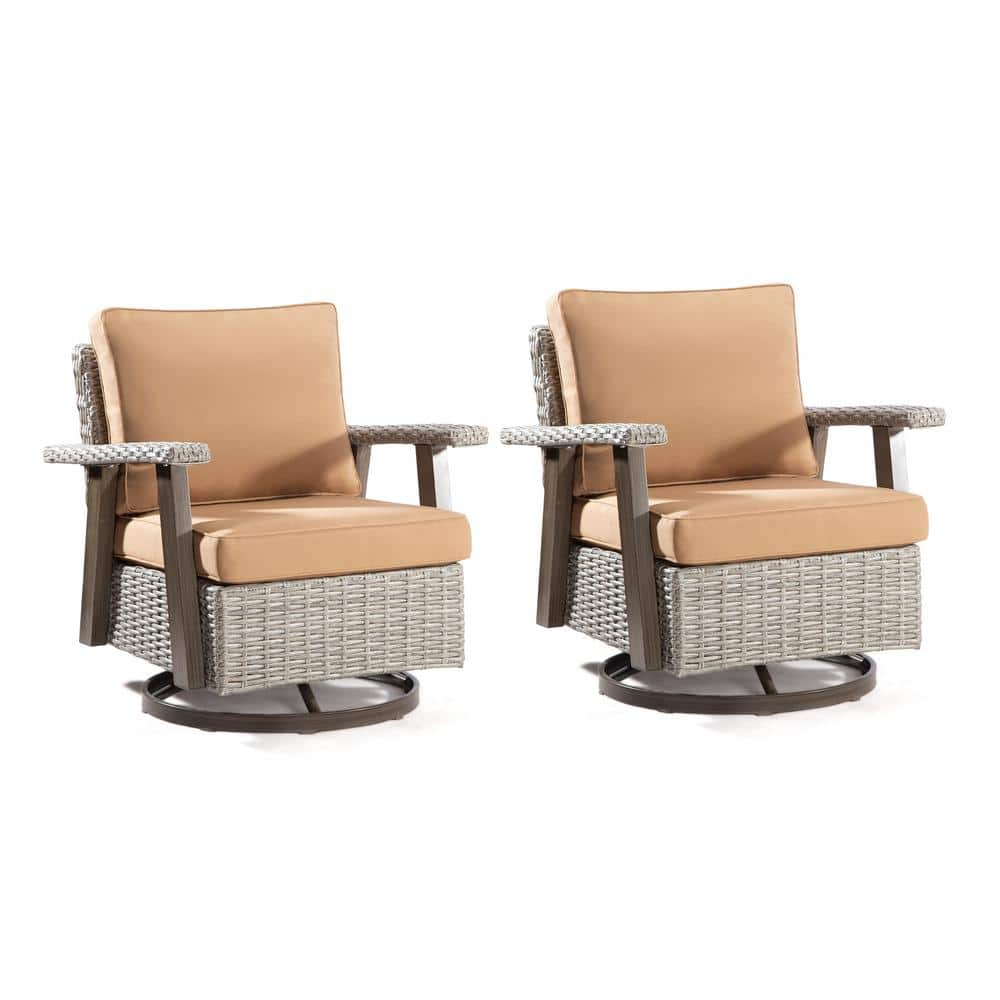 JOYSIDE Wicker Patio Outdoor Rocking Chair Swivel Lounge Chair With Tan ...