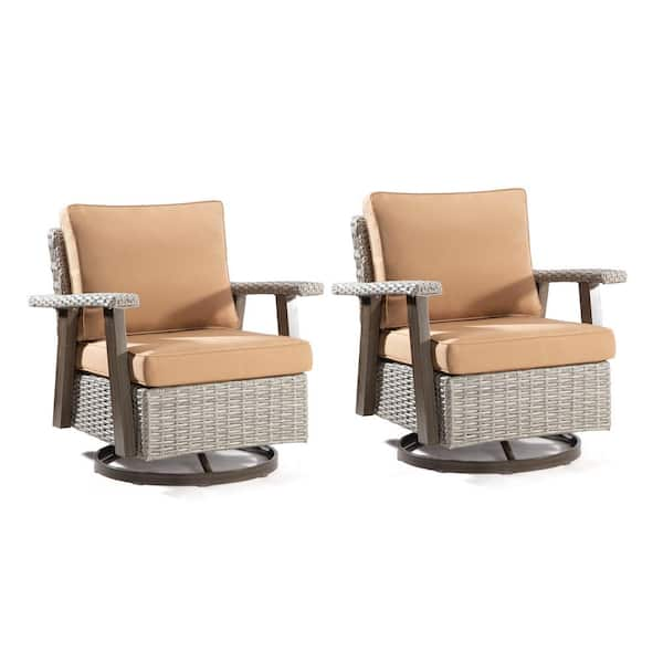 JOYSIDE Wicker Patio Outdoor Rocking Chair Swivel Lounge Chair With Tan   Outdoor Lounge Chairs M48c Tanx2 Hd 64 600 