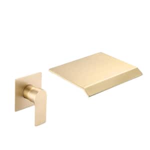 Single-Handle Rectangular Waterfall Wall Mounted Bathroom Faucet in Brushed Gold