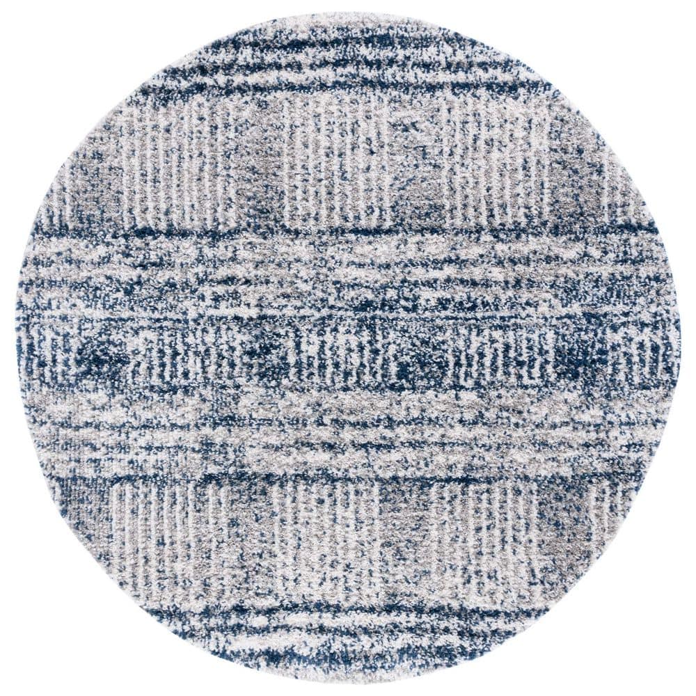Jericho Shag 7 ft. x 7 ft. Navy/Ivory Abstract Striped Round Area Rug price history on PriceWatchPro