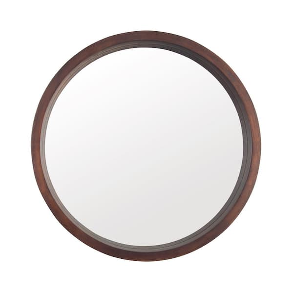 Aoibox 24 in. W x 24 in. H Modern and Sleek Round Walnut Brown Wood Framed Mirror, Wall Mounted Vanity Mirror