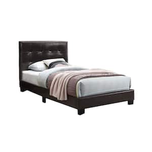 Faux Leather Upholstered Twin Bed in Brown