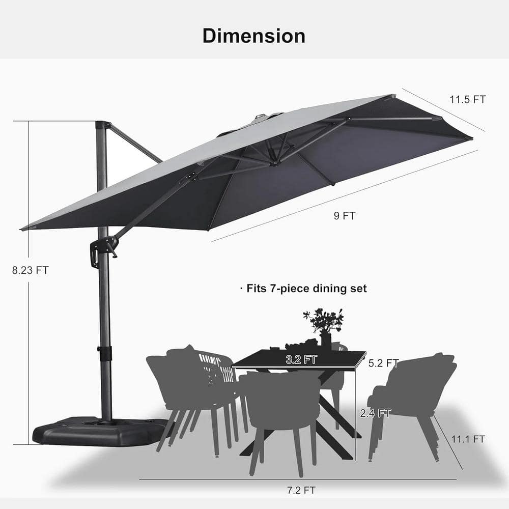 Light Gray Aluminum Cantilever Patio Umbrella with Stand