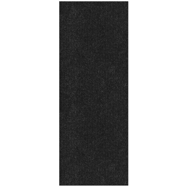 Sweet Home Stores Ribbed Non-Slip Rubberback Indoor/Outdoor Long Hallway Runner Rug 2 ft. 7 in. x 7 ft., Black Polyester Garage Flooring