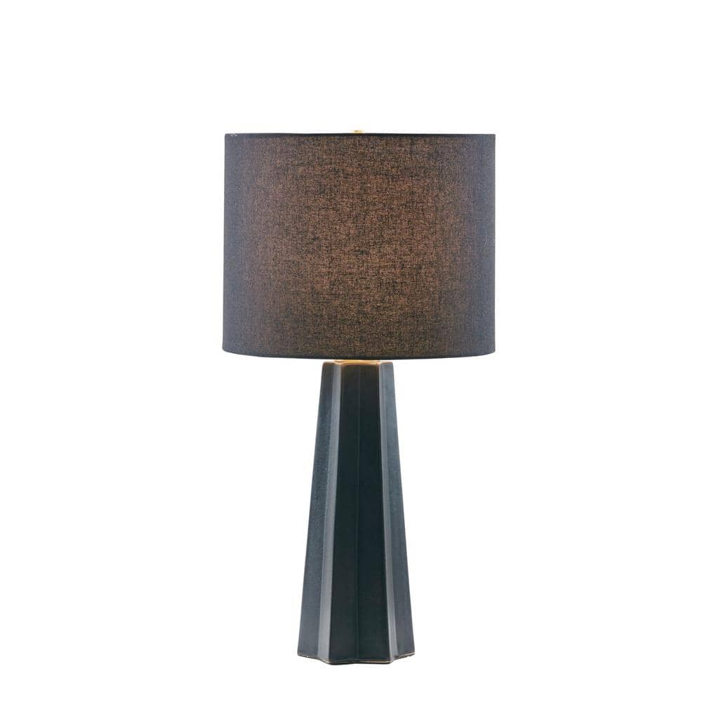 Athena Matte Black Geometric Ceramic Table Lamp with Drum Shade