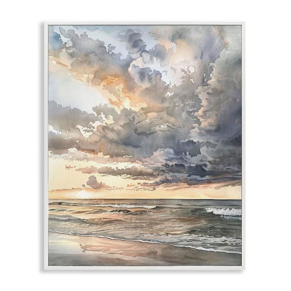 Stupell Industries Moody Sea Cloudy View by Petal Prints Design White Framed Nature Giclee Art Print 20 in. x 16 in.