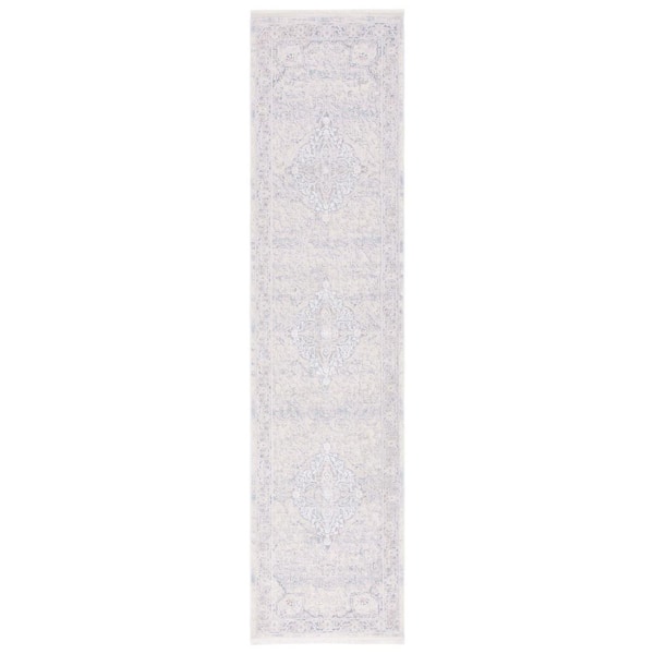 Marmara Beige/Light Blue 2 ft. x 8 ft. Border Floral Runner Rug