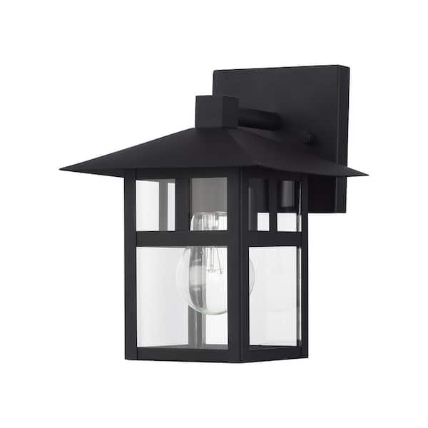 Livex Lighting Crestlake 9.5 in. 1-Light Textured Black Outdoor Hardwired Wall Lantern Sconce with No Bulbs Included
