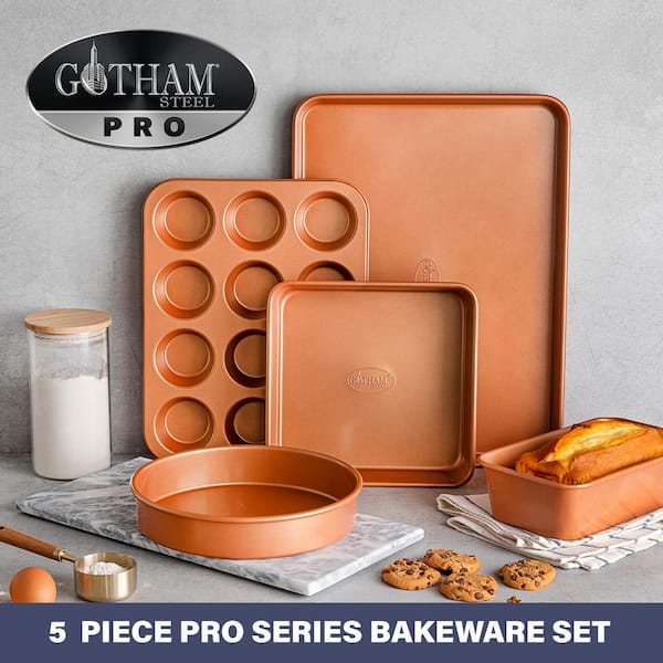 Gotham Steel Hammered Copper 5-Piece Aluminum Non-Stick Cookware Set with  Glass Lids 2692 - The Home Depot